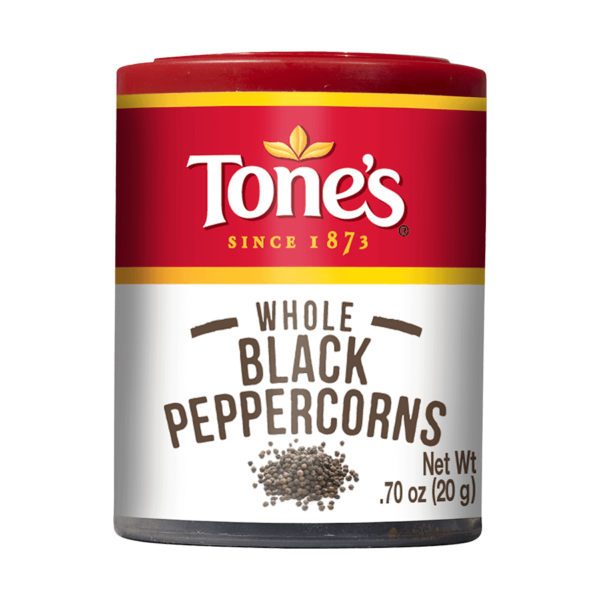 Elevate your cooking with Tone's premium quality whole black peppercorns. They're perfect for all your favorite recipes.
